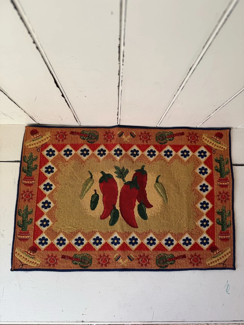 VINTAGE 90s Southwestern Tapestry Placemats Set of 8 Chili Pepper Cactus Boho